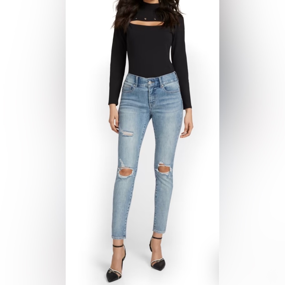 NEW YORK & COMPANY PETITE CURVY HIGH-WAISTED SUPER-SKINNY ANKLE JEANS
